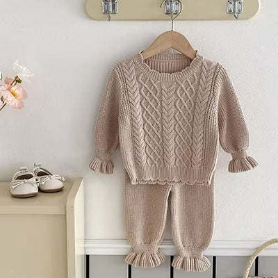 2024 New Autumn Newborn Baby Girls Clothing Set Long Sleeved Solid Color Knitted Pullover+Pants Toddler Baby Girl Clothes Suit