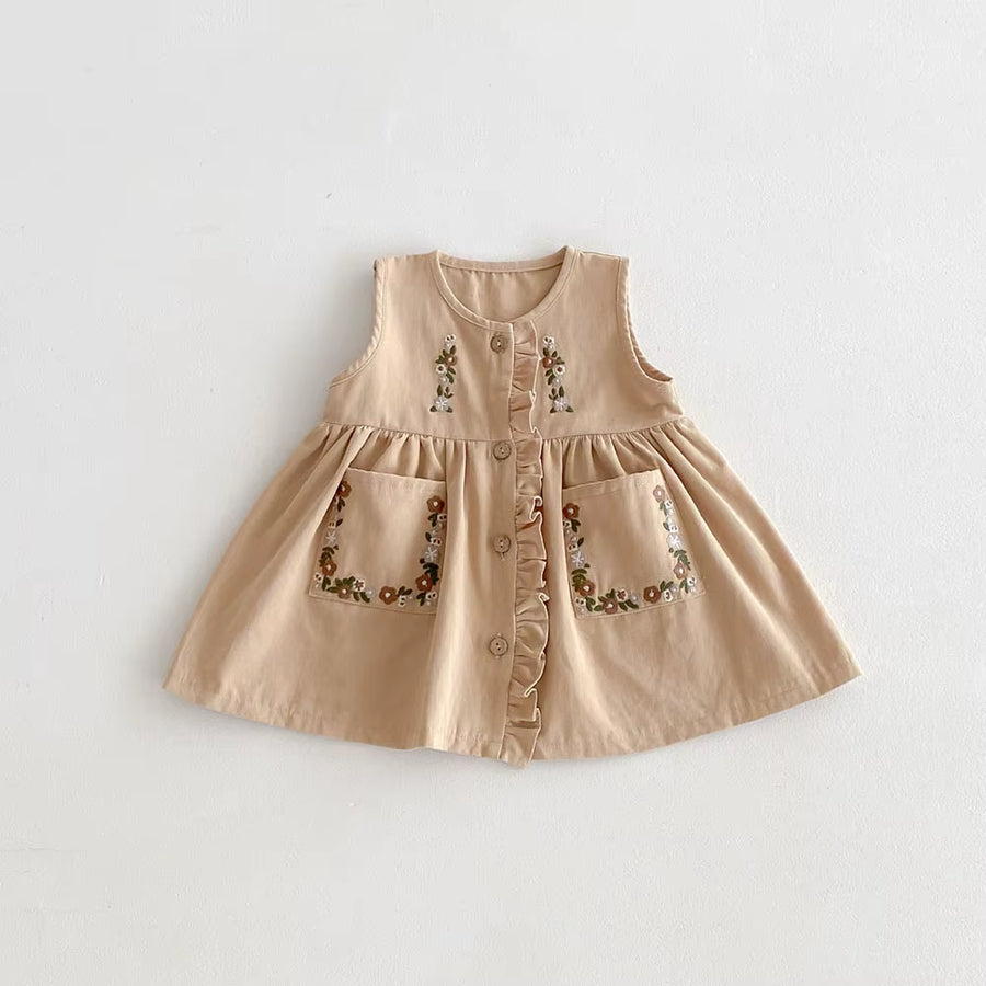 Girls' Autumn Clothes 2024 New Children'S Fashion Tank Top Dress Embroidery Single Breasted Vest Dress Optional Shirt