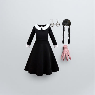 Gothic Kids Black Mesh Fluffy Wednesday Halloween Dress
