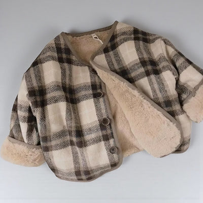 Korean Kids' Woolen Plaid Plush Coat – Autumn/Winter