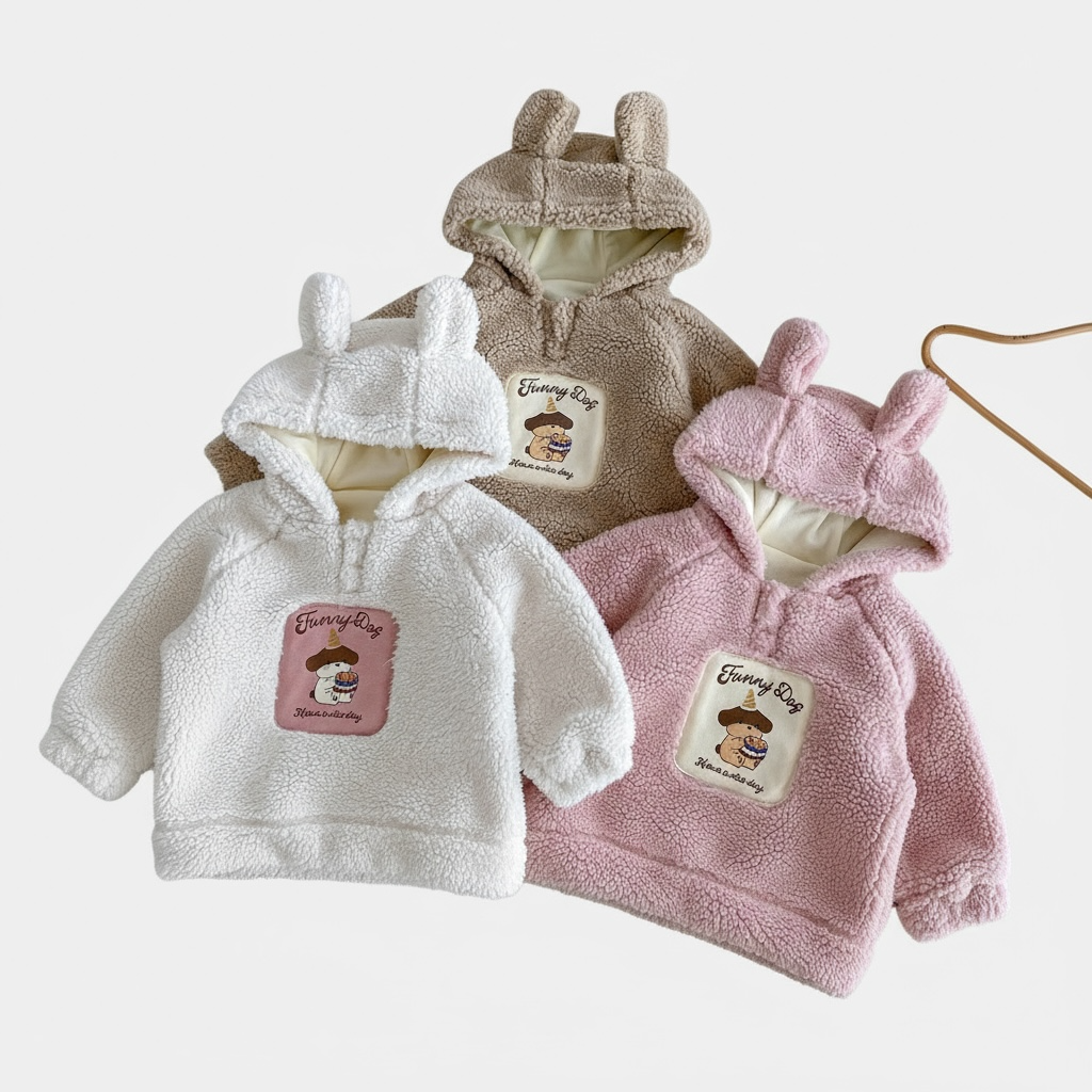 CozyBear Fur Lined Girls Winter Hoodie Sweatshirt