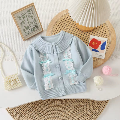 Autumn Children Girls Sweater Loose Solid Single Breasted Infant Babys Girls Knitwear Floral Embroidery Toddler Girls Cardigan