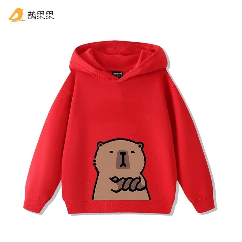 Children'S Cartoon Fun Capybara Print Casual Hooded Sweatshirt Boys Girls Fall and Winter Outdoor Comfortable Warm Hoodie