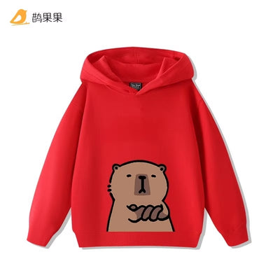 Children'S Cartoon Fun Capybara Print Casual Hooded Sweatshirt Boys Girls Fall and Winter Outdoor Comfortable Warm Hoodie