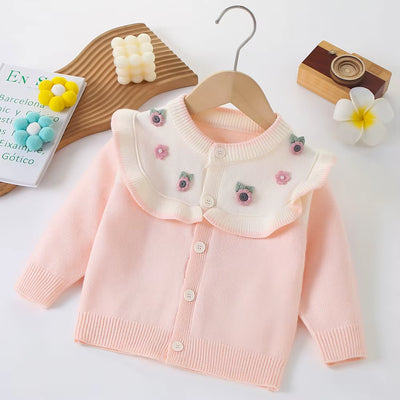 Autumn Children Girls Sweater Loose Solid Single Breasted Infant Babys Girls Knitwear Floral Embroidery Toddler Girls Cardigan
