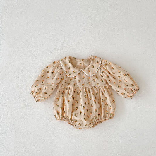 Baby Girl Doll Collar Floral Long-sleeved Triangle Romper
