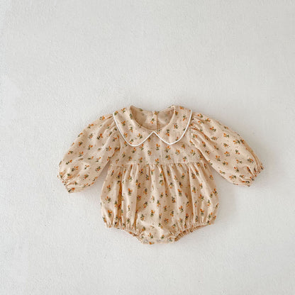 Baby Girl Doll Collar Floral Long-sleeved Triangle Romper