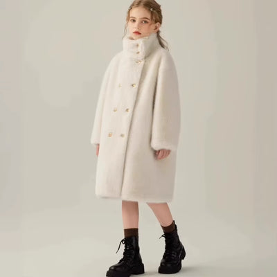 Children Fur Coat Autumn Winter Girls Imitation Mink Fur Little Girls Medium Length Cotton Clip Thickened Faux Fur Coat