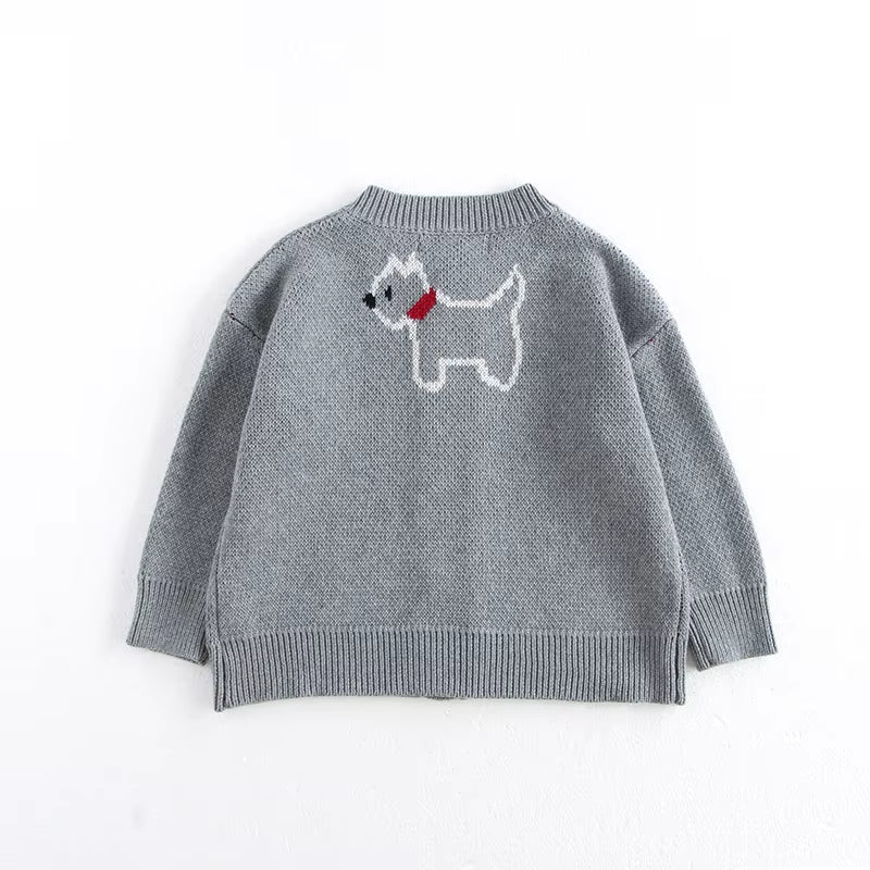 Spring Children'S Sweater Jacket 1-8 Y Jacquard Cute Dog Boys Single Breasted Buckle Cardigan Top Girls Knitted Sweater