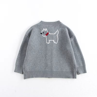 Spring Children'S Sweater Jacket 1-8 Y Jacquard Cute Dog Boys Single Breasted Buckle Cardigan Top Girls Knitted Sweater