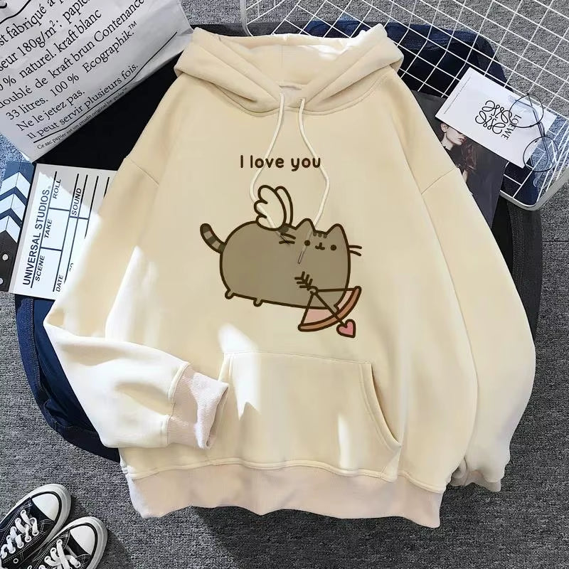 Women'S Cat Hooded Sweatshirt 2024 Cartoon Costume Korean Harajuku Kawai Style Oversized