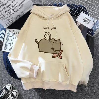 Women'S Cat Hooded Sweatshirt 2024 Cartoon Costume Korean Harajuku Kawai Style Oversized
