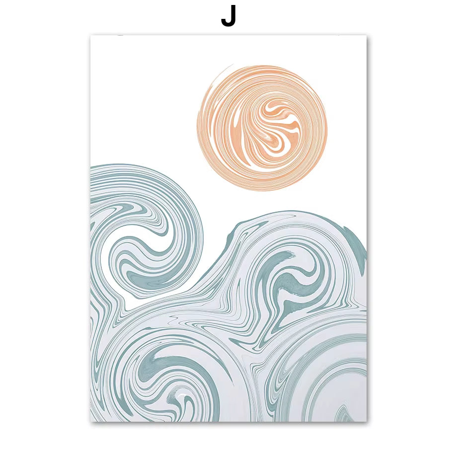 Boho Ocean Sun Rainbow Lotus Tree Abstract Landscape Posters and Prints Wall Art Canvas Painting Pictures for Living Room Decor