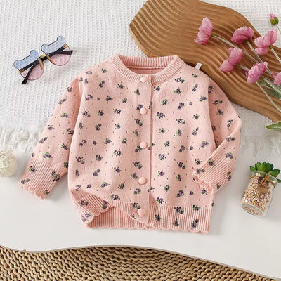 Autumn Children Girls Sweater Loose Solid Single Breasted Infant Babys Girls Knitwear Floral Embroidery Toddler Girls Cardigan