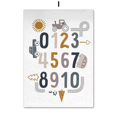 Boho Car Traffic Rainbow Alphabet Digit Wall Art Canvas Painting Nordic Cartoon Posters and Prints Pictures Baby Kids Room Decor