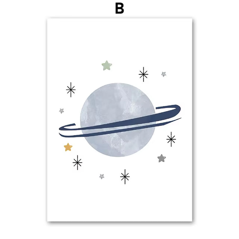 Sun Rainbow Moon Stars Planet Rocket Cartoon Explore Wall Art Canvas Painting Posters and Prints Pictures Baby Kids Room Decor