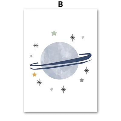 Sun Rainbow Moon Stars Planet Rocket Cartoon Explore Wall Art Canvas Painting Posters and Prints Pictures Baby Kids Room Decor