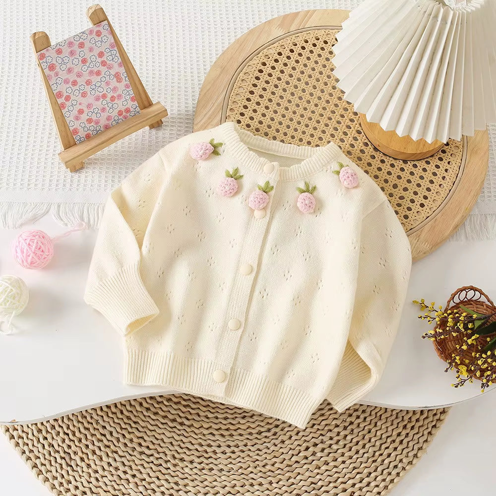 Autumn Children Girls Sweater Loose Solid Single Breasted Infant Babys Girls Knitwear Floral Embroidery Toddler Girls Cardigan