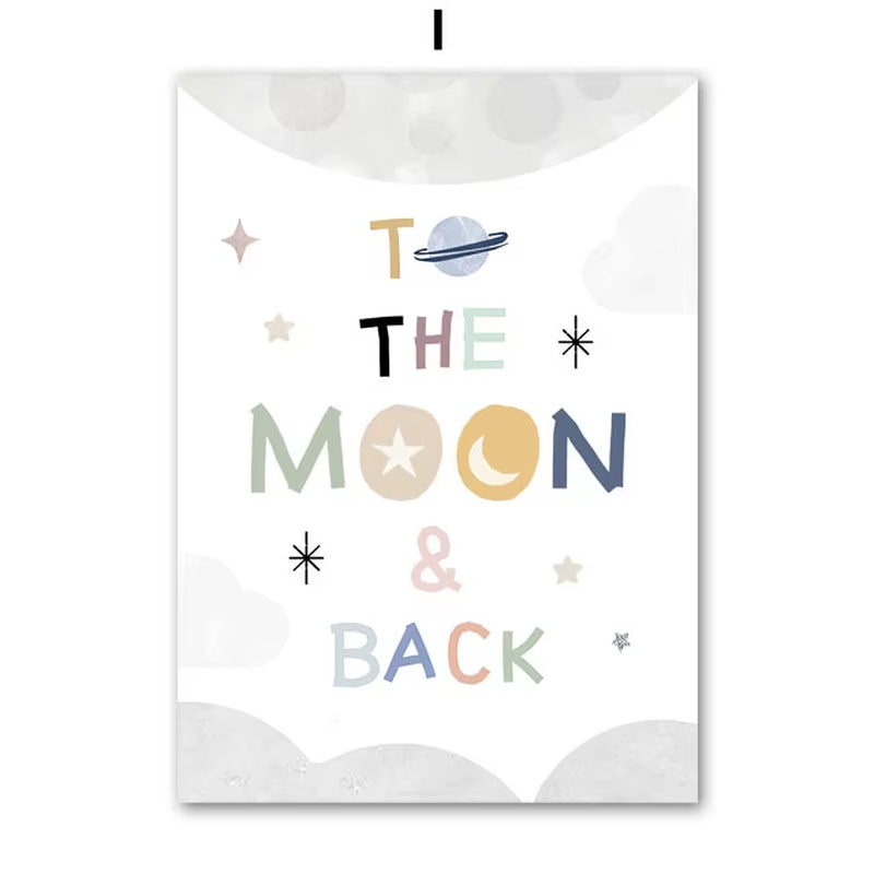 Sun Rainbow Moon Stars Planet Rocket Cartoon Explore Wall Art Canvas Painting Posters and Prints Pictures Baby Kids Room Decor