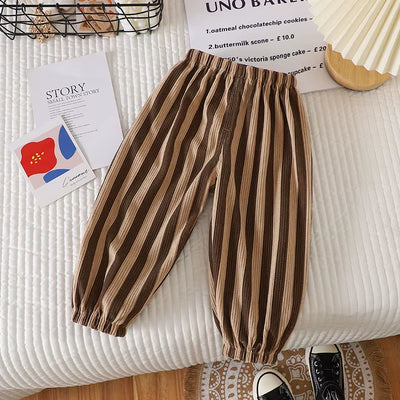 New Summer Kids Casual Pants 1-6Y Simple Boys Grid Sweat Pants Korean Loose Thin Children Striped Letter Trousers