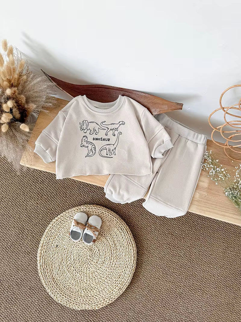 New Autumn Baby Clothes Set 1-18M Cartoon Dinosaur Toddler Girls Hoodie +Pants Cute Loose Korean Version Infant Outfit