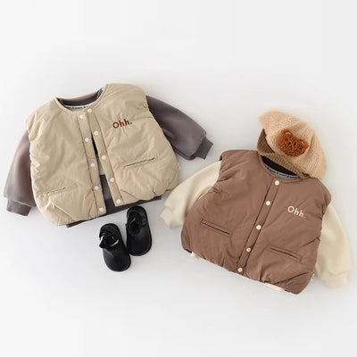 New Winter Baby Vest 6M-3T Thicken Letter Toddler Girls Waistcoat Simple Warm Infant Fleece Padded Coat