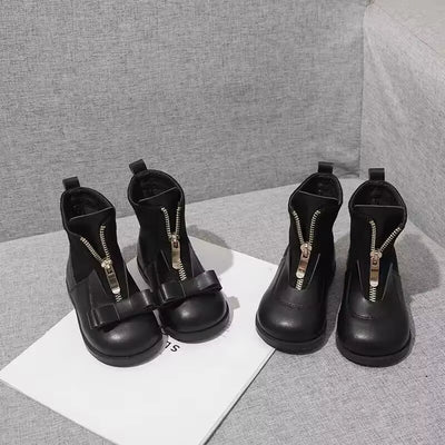 Girl Plush Ankle Boot Bow Princess Shoe Soft Soled Cotton Boot New Fashionable Mary Jane Shoe Girls' Mid Length Boots Child Shoe