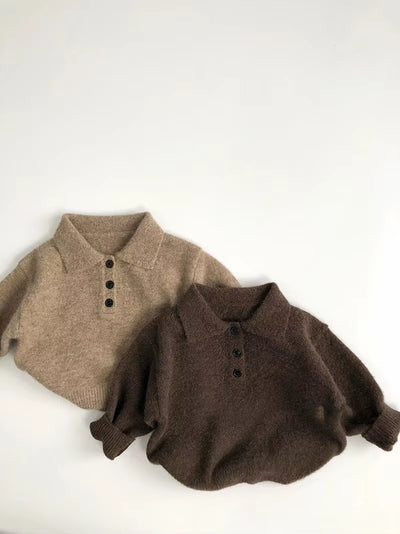 1-6Y Autumn New Boys Clothes Kids Knit Turn down Collar Sweater Childrens Trendy Solid Color Pullover Girls Outwear
