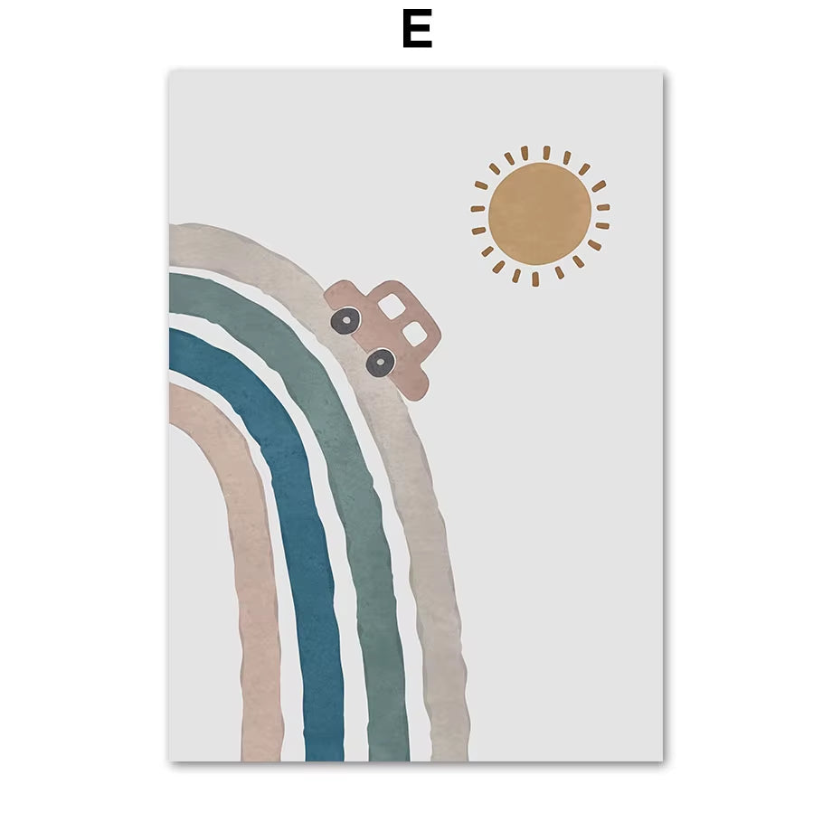 Boho Car Traffic Rainbow Alphabet Digit Wall Art Canvas Painting Nordic Cartoon Posters and Prints Pictures Baby Kids Room Decor