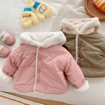 MILANCE Winter Baby Girls Clothes Fur Lining Hoodie Jacket Cotton Fleece Boys Coat