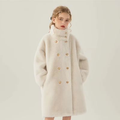 Children Fur Coat Autumn Winter Girls Imitation Mink Fur Little Girls Medium Length Cotton Clip Thickened Faux Fur Coat