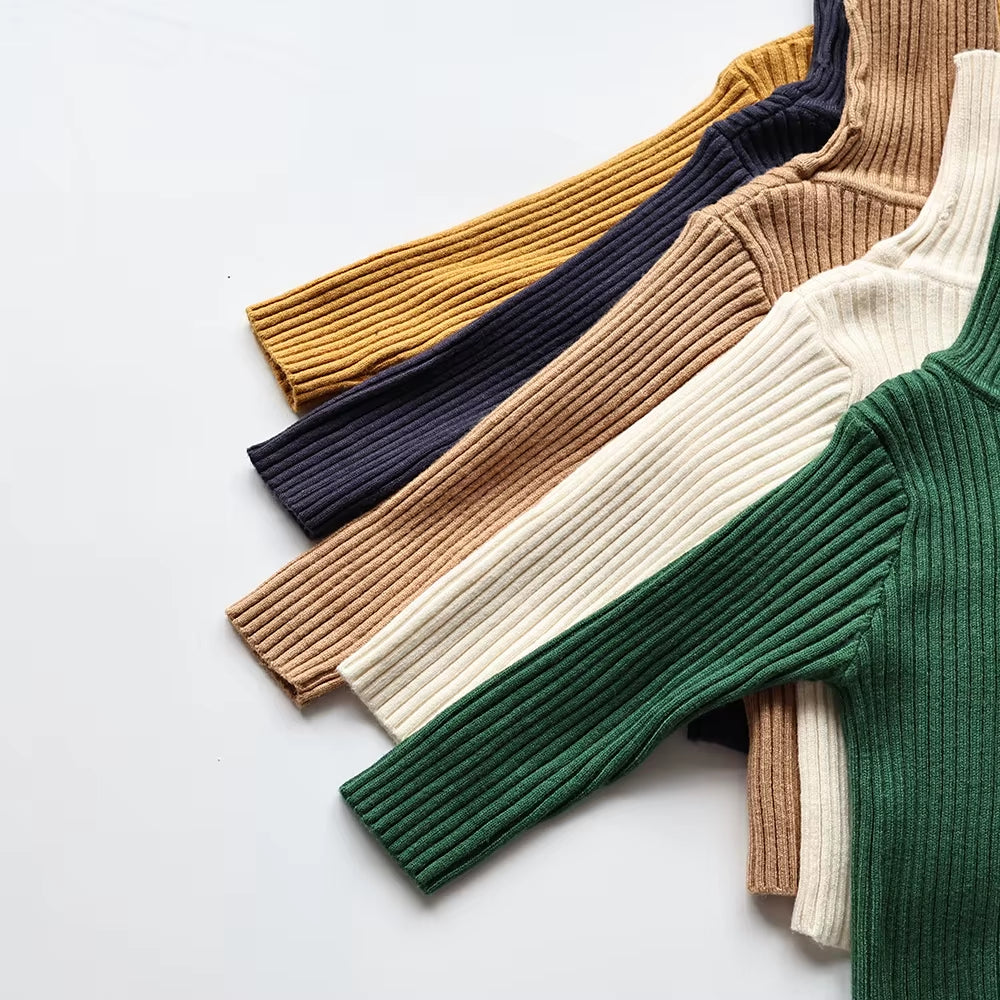 Autumn Soft Tight Unisex Kids Knitwear Sweaters Solid Multi Color Girls Sweater Brief Boys Pullover Turtleneck Outwear