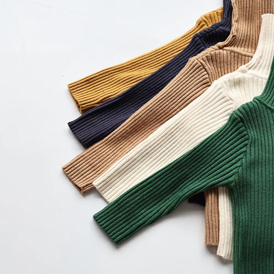 Autumn Soft Tight Unisex Kids Knitwear Sweaters Solid Multi Color Girls Sweater Brief Boys Pullover Turtleneck Outwear