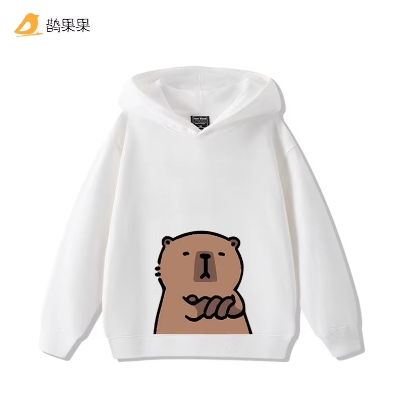 Children'S Cartoon Fun Capybara Print Casual Hooded Sweatshirt Boys Girls Fall and Winter Outdoor Comfortable Warm Hoodie