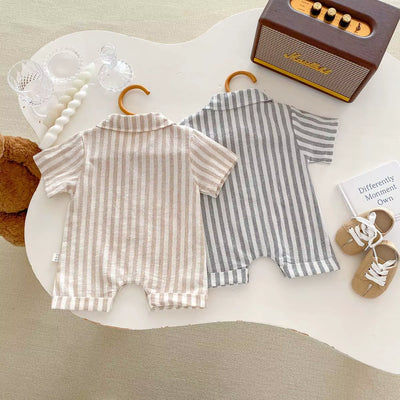 Baby Boys Rompers Striped Jumpsuits Turn down Collar Toddler Boys Summer Clothing