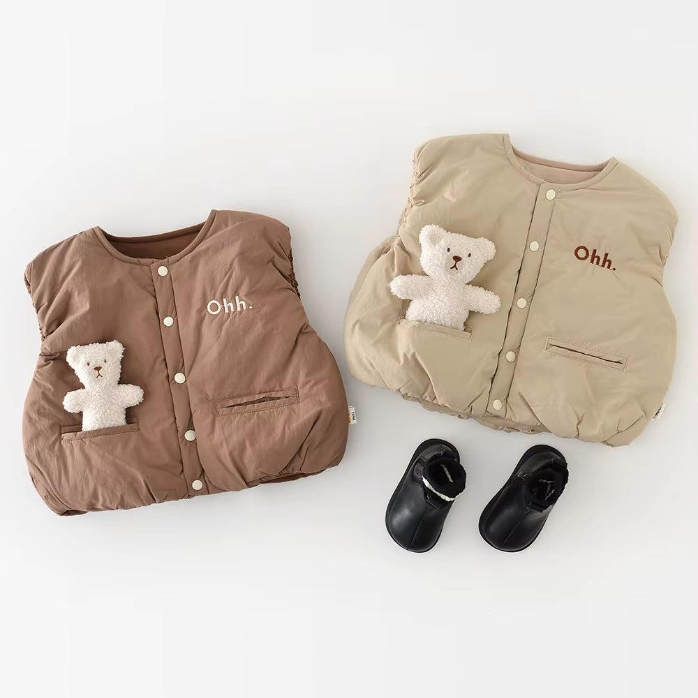 New Winter Baby Vest 6M-3T Thicken Letter Toddler Girls Waistcoat Simple Warm Infant Fleece Padded Coat