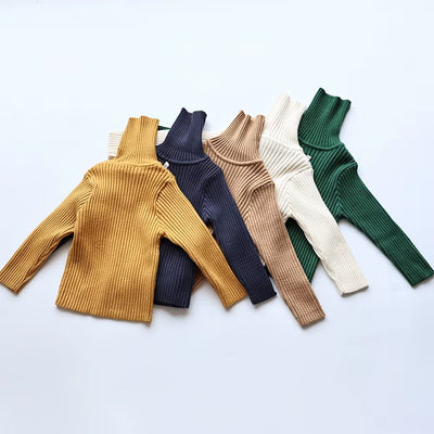 Autumn Soft Tight Unisex Kids Knitwear Sweaters Solid Multi Color Girls Sweater Brief Boys Pullover Turtleneck Outwear