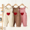 1-4Y Spring Kids Baby Clothes Heart Embroidery Baby Boys Girls Bib Pants Solid Overalls Corduroy Casual Suspender Outwear