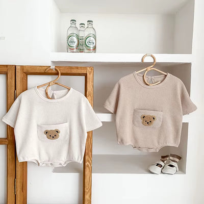 Baby Clothes Waffle Infant One Piece Boys Bear Bodysuits Short Sleeve Infant Clothing