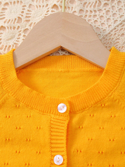 Young Girl Lightweight Button Hollow-Out Knitted Cardigan Jacket
