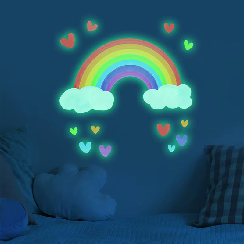 Cartoon Rainbow Luminous Wall Stickers Glow in the Dark Cloud Heart DIY Wall Decal for Baby Kids Room Nursery Home Decorations
