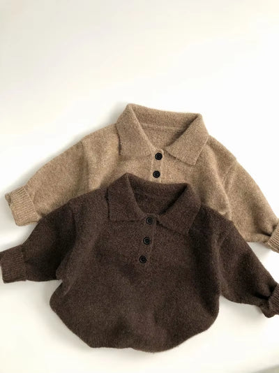 1-6Y Autumn New Boys Clothes Kids Knit Turn down Collar Sweater Childrens Trendy Solid Color Pullover Girls Outwear