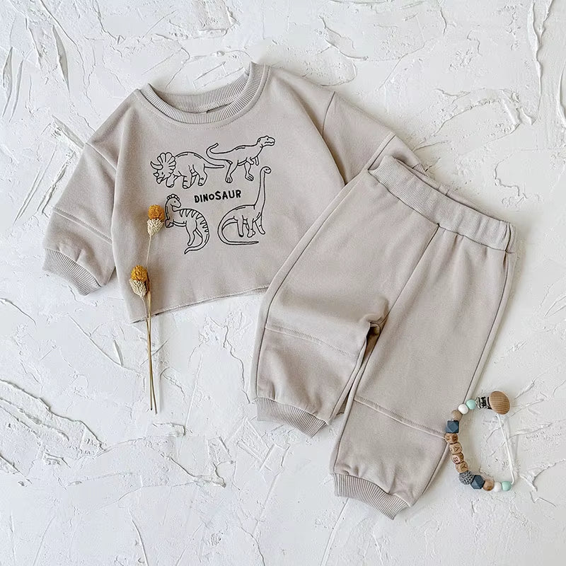 New Autumn Baby Clothes Set 1-18M Cartoon Dinosaur Toddler Girls Hoodie +Pants Cute Loose Korean Version Infant Outfit