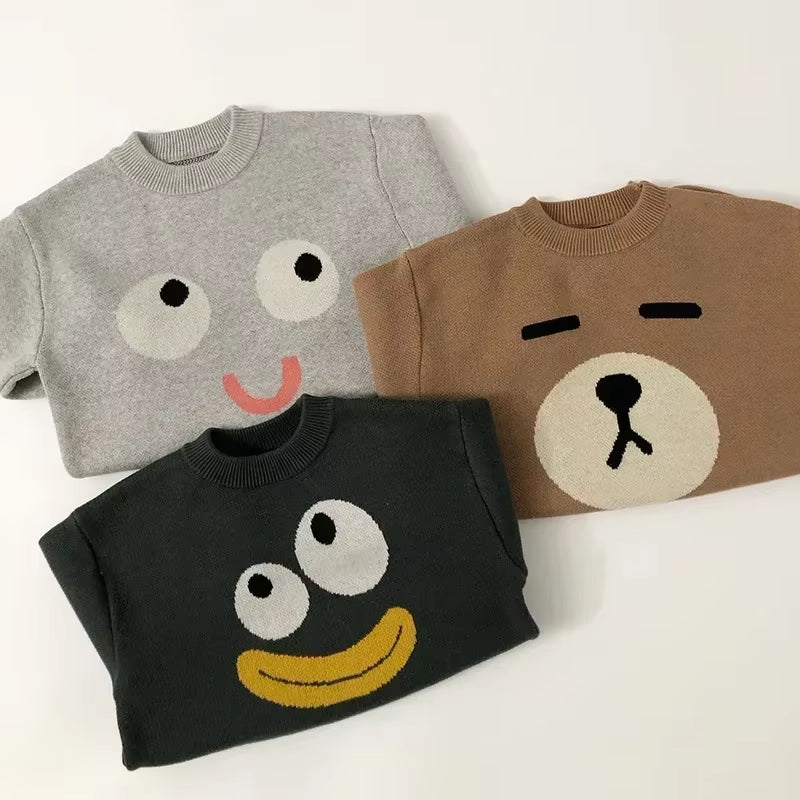 4604 Children Cartoon Sweaters 2024 Autumn Korean Baby Boy'S Knitted Sweater Fashion Cotton Pullovers