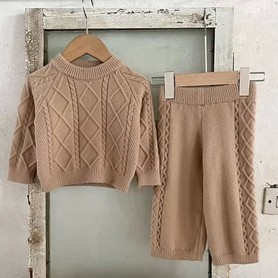 2024 New Autumn Newborn Baby Girls Clothing Set Long Sleeved Solid Color Knitted Pullover+Pants Toddler Baby Girl Clothes Suit