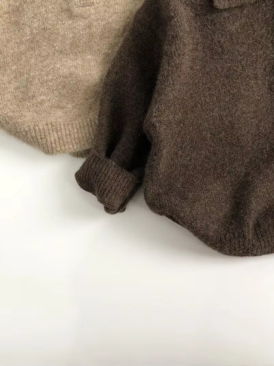 1-6Y Autumn New Boys Clothes Kids Knit Turn down Collar Sweater Childrens Trendy Solid Color Pullover Girls Outwear