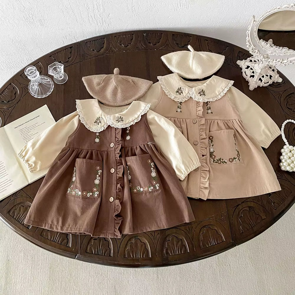 Girls' Autumn Clothes 2024 New Children'S Fashion Tank Top Dress Embroidery Single Breasted Vest Dress Optional Shirt