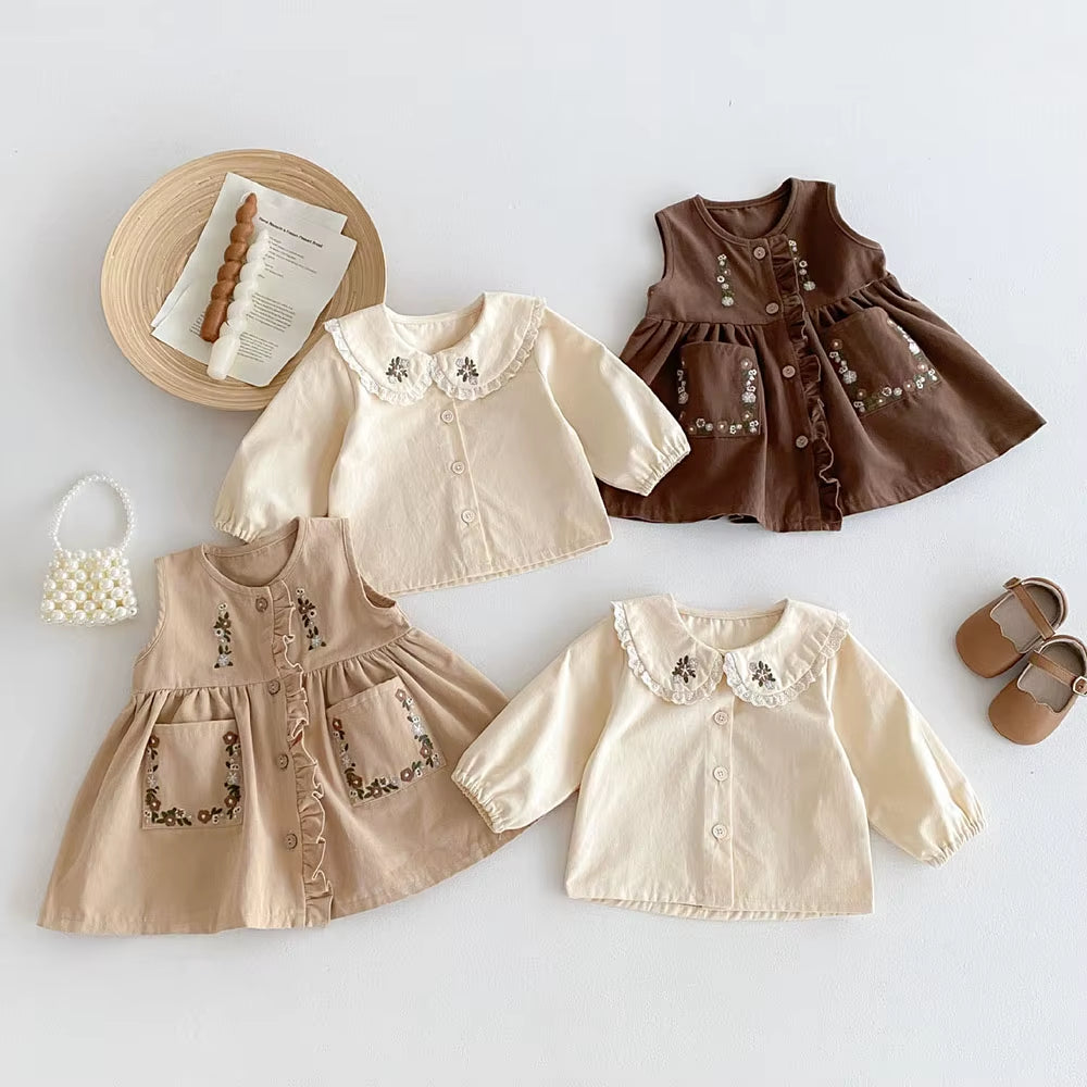 Girls' Autumn Clothes 2024 New Children'S Fashion Tank Top Dress Embroidery Single Breasted Vest Dress Optional Shirt