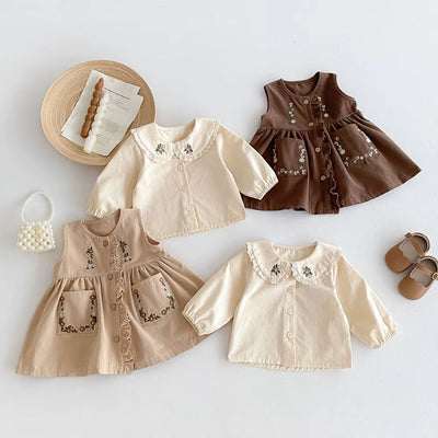Girls' Autumn Clothes 2024 New Children'S Fashion Tank Top Dress Embroidery Single Breasted Vest Dress Optional Shirt