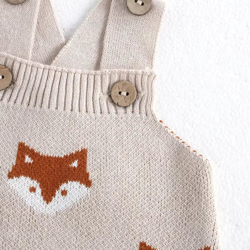 Autumn Baby Clothes Knitted Overalls 0-2Y Infant Boys Knit Cartoon Fox Sleeveless Romper Newborn Jumpsuit Girls Pants